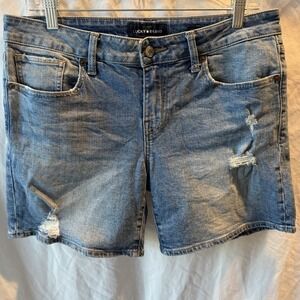 New Lucky Brand Womens The Roll Up Denim Blue Jean Shorts Distressed